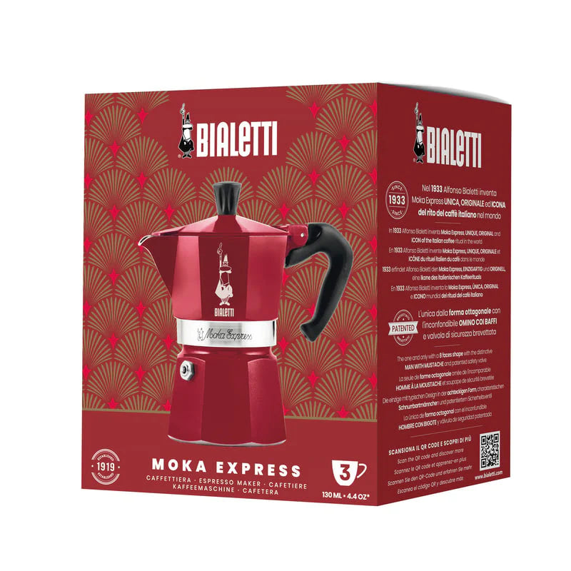 Bialetti 3 CUP Moka Express Not Coffee Maker - Red Deco Glamour